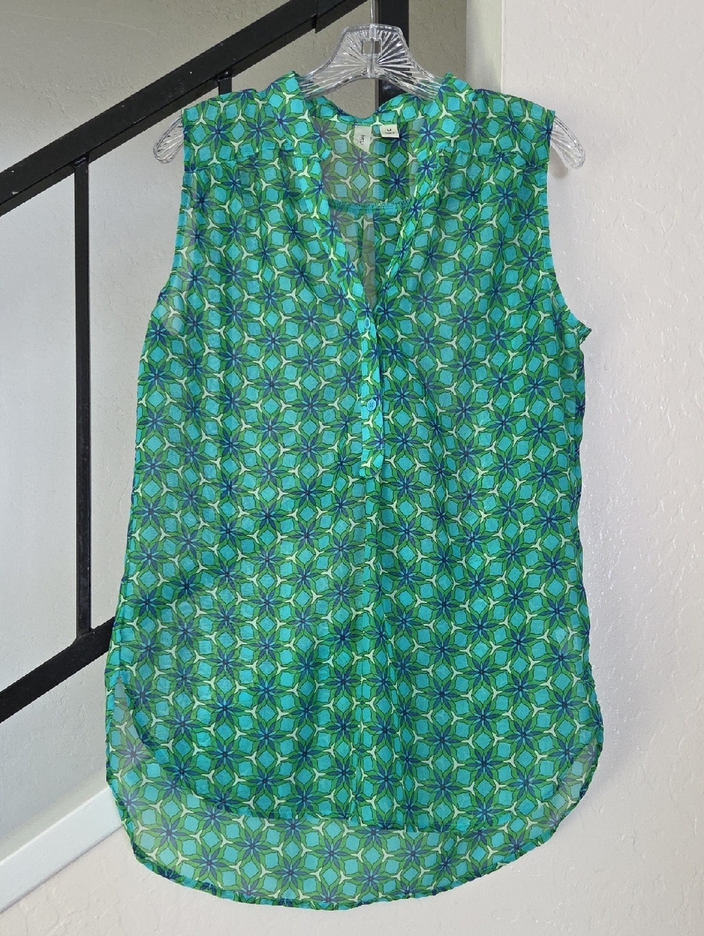 Tacera Green & Blue Sleeveless Geometric Camisole